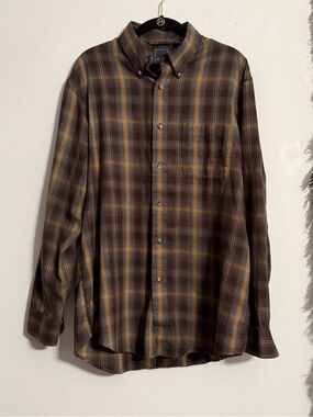 Arrow • Vintage Brown Plaid Button-Down Shirt • Men’s Size Medium